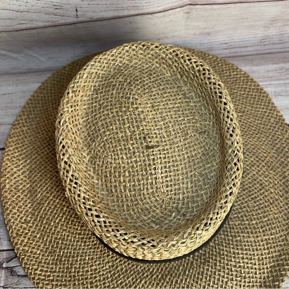 Walt Disney World Flat Brim Hat Natural Straw Black Ribbon Adult Size Parks Sun - Picture 6 of 8